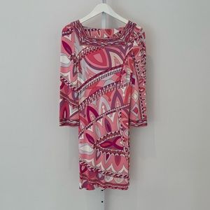 EMILIO PUCCI PINK PRINT SQUARE NECK BELL SLEEVE DRESS SIZE IT 40 / US 6